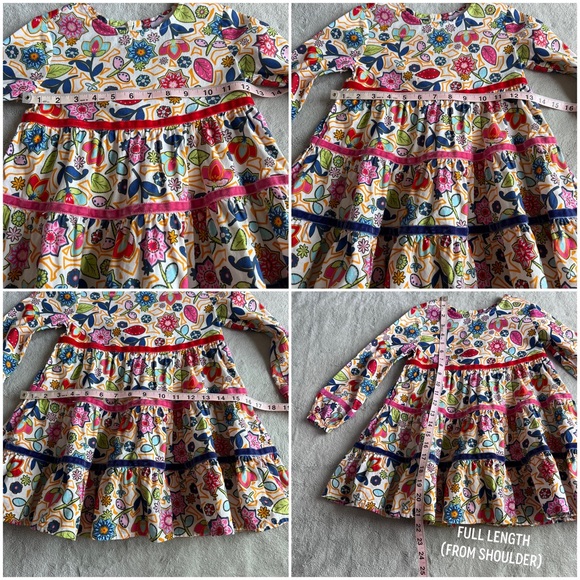 Hanna Andersson Retro Floral Tiered Long Sleeve Twirl Dress Velvet Ribbon Accent - Picture 12 of 12